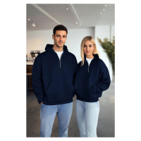 Trendyol Navy Blue Basic Oversize/Wide Cut Zippered Hooded Basic Sweatshirt