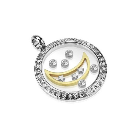 Přívěsek z chirurgické oceli - kruh s měsícem, hvězdami a zirkony Šperky eshop