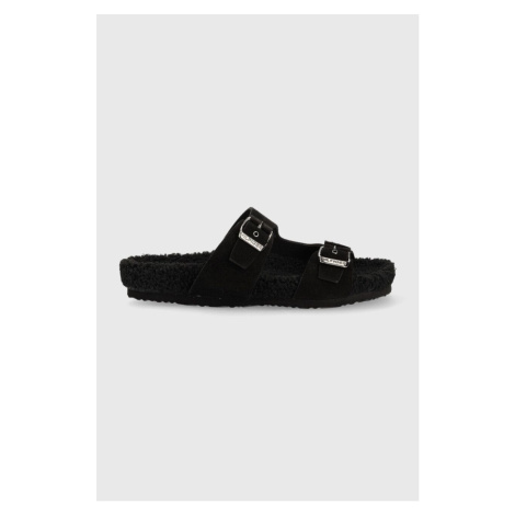 Semišové pantofle Tommy Hilfiger pánské, černá barva