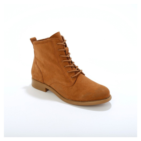Blancheporte Elegantní kotníkové boty z kožené usně karamelová