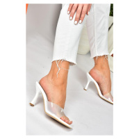 Fox Shoes White Women's Transparent Looking Thick Heeled Slippers