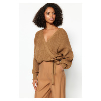 Trendyol Camel V-Neck Knitwear Sweater