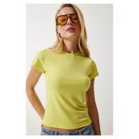 Happiness İstanbul Women's Yellow Crew Neck Basic Sandy T-Shirt