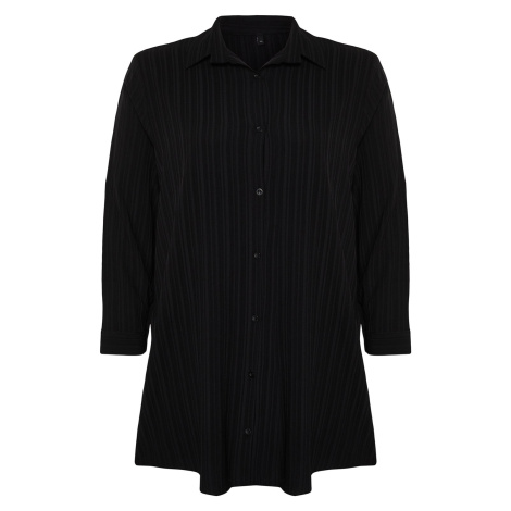 Trendyol Curve Black Large Size Cotton Woven Shirt