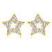 Briliantové náušnice z 375 žlutého zlata - obrys hvězdičky, kulaté diamanty, puzetky