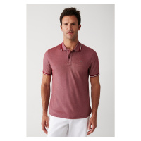 Avva Men's Burgundy Roll Up Collar Regular Fit 2 Button Polo Neck T-shirt with Pocket