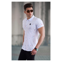 Madmext White Spray Print Polo Neck T-Shirt 4583