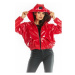 Červená vinylová krátká bunda s kapucí pro dámy