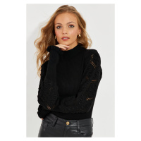 Cool & Sexy Women's Black Openwork Knitwear Blouse