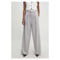 Kalhoty Answear Lab dámské, šedá barva, široké, high waist