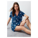 Trendyol Navy Blue Animal Patterned Viscose Woven Pajamas Set