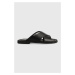 Kožené pantofle Karl Lagerfeld KASTOR II pánské, černá barva, KL70203