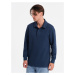 Men's structured knit polo collar sweatshirt - dark blue V5 OM-SSNZ-0149