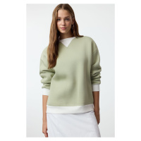 Trendyol Mint Color Blocked Oversize/Wide Fit Thick Knitted Sweatshirt