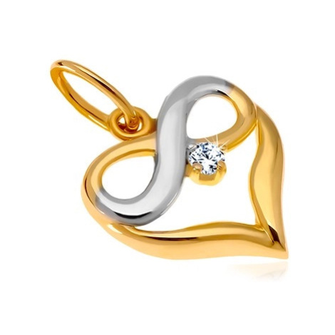 Diamantový zlatý přívěsek 585 - dvoubarevné srdce, symbol nekonečna, briliant Šperky eshop
