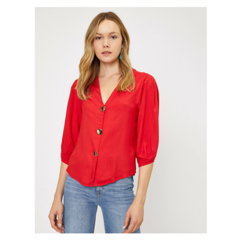 Koton V Neck Pleated 3/4 Sleeve Shirt