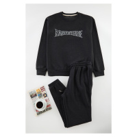 Trendyol Anthracite Oversize / Wide Cut Text Printed Tracksuit