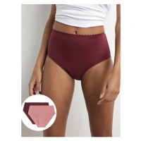 Sada dvou dámských kalhotek ve vínové a růžové barvě DIM Body touch highwaist brief