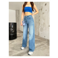 BİKELİFE Women's Pale Effect Vintage High Waist Wide Leg Jeans