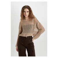 DEFACTO Relax Fit Boat Neck Crochet Sweater