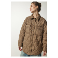 Happiness İstanbul Women's Mink Pocket Oversized Quilted Coat