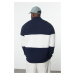 Trendyol Navy Blue Oversize/Wide Cut Stand Collar Color Block Fleece Inside Plus Size Sweatshirt