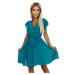 Plisované dámské šaty v mořské barvě s výstřihem a volánky 424-1
