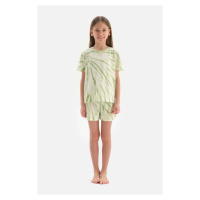 Dagi Light Green Featuring a Printed Short Sleeve T-shirt, Shorts Pajamas Set