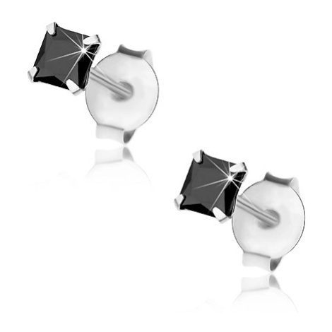 Stříbrné náušnice 925, černý zirkonový čtverec, 3 mm, puzetky Šperky eshop