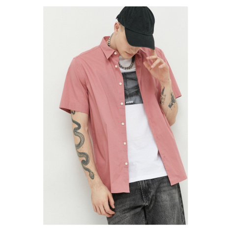 Košile HUGO pánská, růžová barva, regular, s klasickým límcem Hugo Boss
