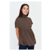 Trendyol Brown Stand-Up Collar Short Sleeves Relaxed/Wide, Comfortable Fit Knitted Blouse