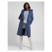Modrý dámský vlněný kabát na zavazování s límcem z umělého kožíšku Guess
