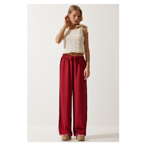 Happiness İstanbul Women's Burgundy Flowy Knitted Palazzo Trousers