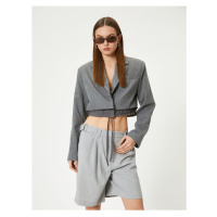 Koton Crop Blazer Jacket with Waist Detail Tie-up Double Breasted Reverse Collar