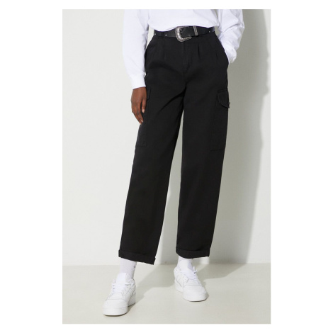 Bavlněné kalhoty Carhartt WIP černá barva, kapsáče, high waist