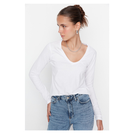 Trendyol Black and White 2-Pack Long Sleeve V-Neck Basic Knitted T-Shirt