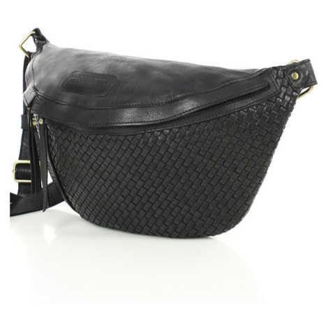 Velká půlměsícová kabelka do pasu pletená kůže Marco Mazzini handmade