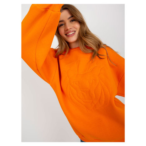 Oranžová vycpaná mikina bez kapuce s výšivkou Fashionhunters