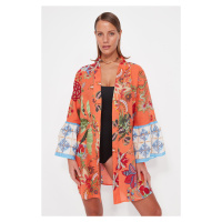 Trendyol květinový vzor s páskem mini-tkanina 100% bavlna kimono & kaftan