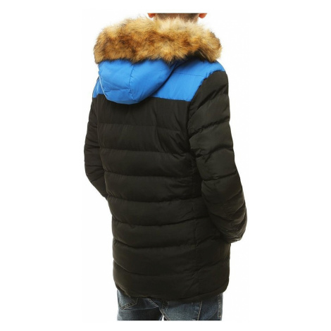 Modro-černá pánská zimní bunda s kožíškem