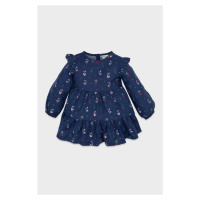 DEFACTO Baby Girl Crew Neck Floral Patterned Ruffle Detail Long Sleeve Twill Dress