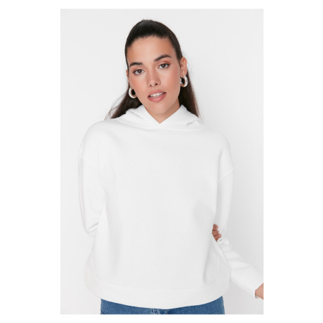 Trendyol White Basic Regular / Normal Fit Fleece Vnitřní pletená mikina s kapucí