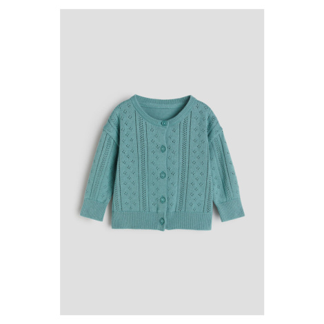 H & M - Propínací svetr z ažurového úpletu - zelená H&M