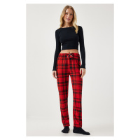 Happiness İstanbul Women's Red Patterned Soft Textured Knitted Pajamas Bottoms