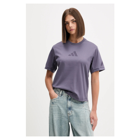 Bavlněné tričko adidas adidas x Z.N.E dámské, fialová barva, JW7755