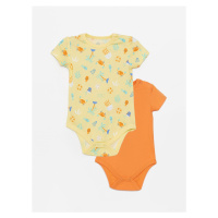 LC Waikiki Crew Neck Patterned Baby Boy Body with Snap Buttons, Pack of 2