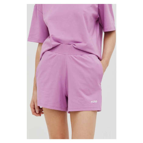 Šortky HUGO fialová barva, high waist, 50490596 Hugo Boss