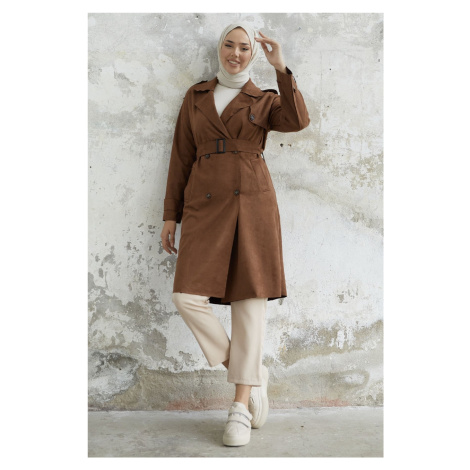 InStyle Minka Belted Scuba Suede Trench - Tan