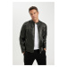 DEFACTO Slim Fit Stand Collar Lined Faux Leather Jacket Coat