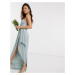 TFNC bridesmaid exclusive bandeau wrap midaxi dress with pleated detail in sage-Green